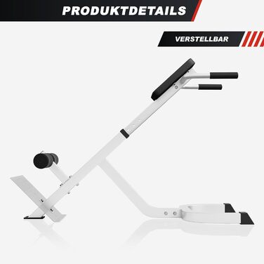 Рік-тренажер GORILLA SPORTS® з регулюванням, до 120 кг, з фіксацією ніг, чорний/білий. Для тренування спини, пресу та м'язів кора. Ідеально для дому.