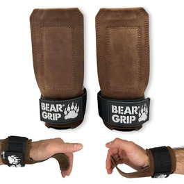 BEAR GRIP – багатофункціональні шкіряні ремені для важкої атлетики, коричневі, міцна вага, для тренувань