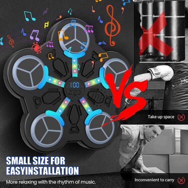 Дитяча боксерська машина з підсвіткою LED, музикою та Bluetooth, 3 режими швидкості, автоматичний лічильник, чорний