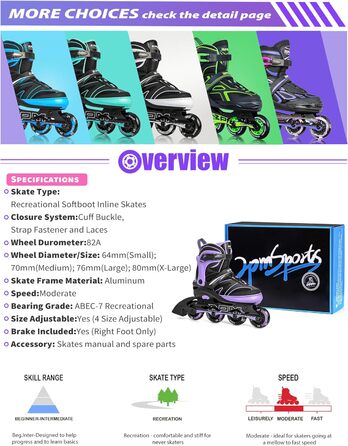 Дитячі ролики 2PM SPORTS з регульованим розміром для дівчаток та хлопчиків, зелені (фіолетові), розмір EU 37.5-41