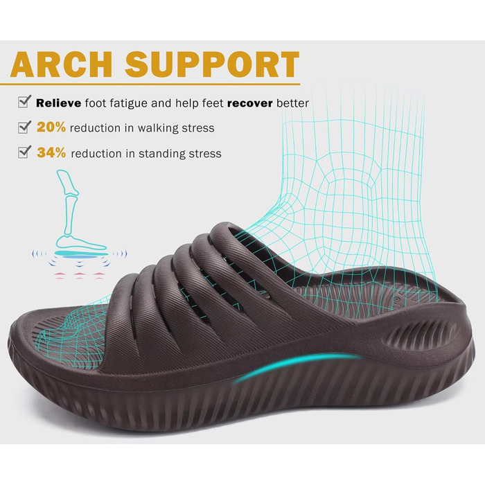 Ортопедичні відновлювальні сандалі KuaiLu для жінок, легкі спортивні шльопанці при плантарному фасциїті, розвантаження суглобів та спини, коричневі, розмір 36 EU