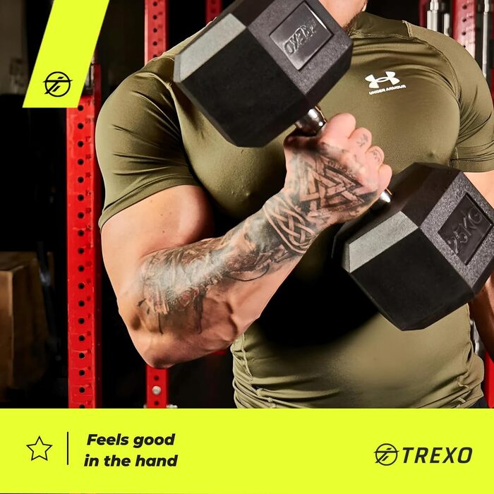 Гантель TREXO Hexagon 7,5 кг, прогумована, чавунна, для силових тренувань вдома, ергономічна ручка
