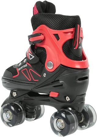 Інлайнери (ролики) для дітей та дорослих, розмір M, з великими колесами 76 мм, регульовані, світлодіодні, червоно-чорні
