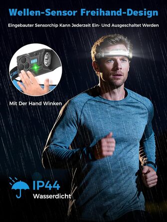 Ліхтар на лоб Smiling Shark TS-2, LED, акумуляторний, 2400mAh, з регульованим двома променями, стробоскопом та датчиком руху. Ідеально для кемпінгу, бігу, походів та інших активностей. (1 шт.)