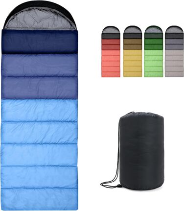 Спальний мішок Outplea для кемпінгу, 3-4 сезони, водонепроникний, 220x80 см, для дорослих та дітей, блакитний
