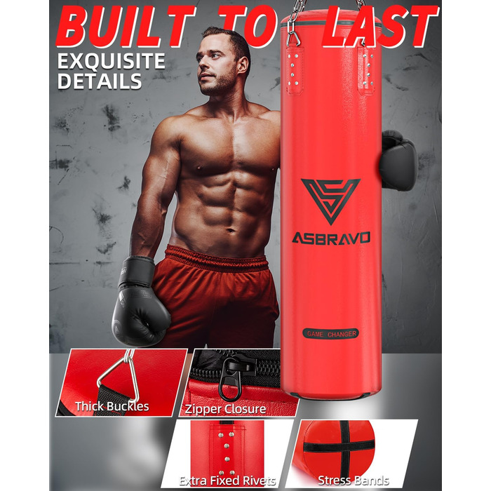 Боксерський мішок ASBRAVO 4 фути з PU для дорослих, комплект з 12OZ рукавицями для MMA, Муай Тай, кікбоксингу, тренувань вдома, бойових мистецтв (без наповнювача)