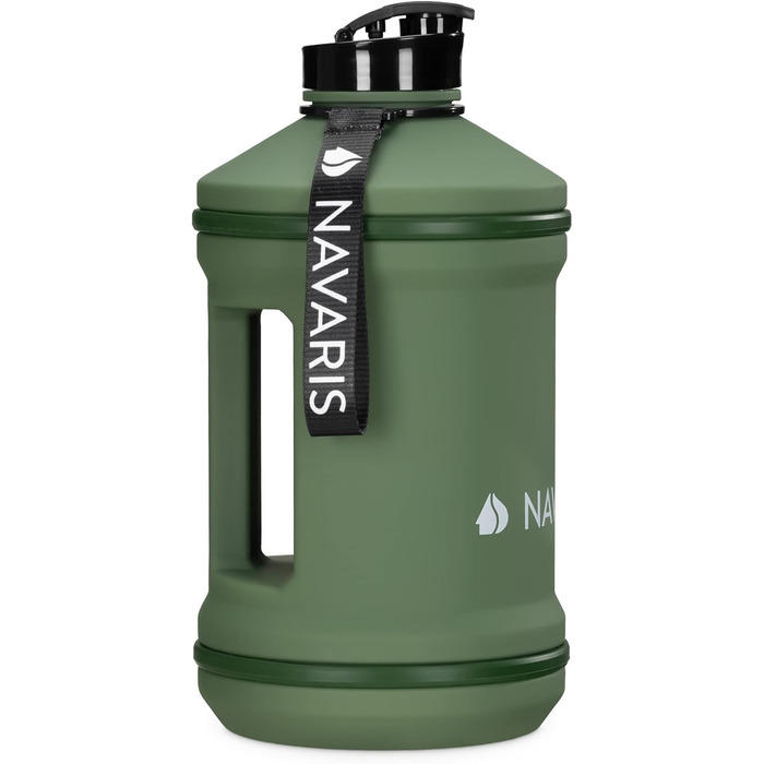 Спортивна пляшка Navaris 2,2 л для води, BPA-free, міцна, з ручкою, зелена, для фітнесу та тренувань