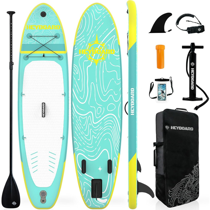 Надувна SUP-дошка HEYBOARD 320x81x15 см з веслом, насосом, рюкзаком та лішем для сап-серфінгу та водного спорту, фібергласове весло