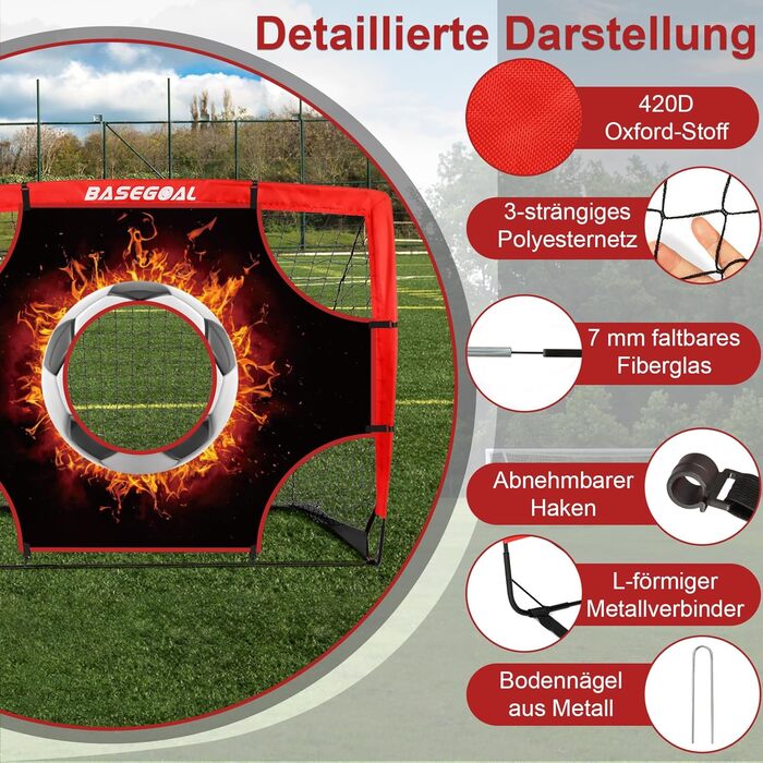 Набір для тренування воріт Kinder Fussballtore 3 в 1 з ціллю, мішенню, конусами та сумкою. Розмір 120x90x90 см. Червоно-чорний, для залу, вулиці та саду.