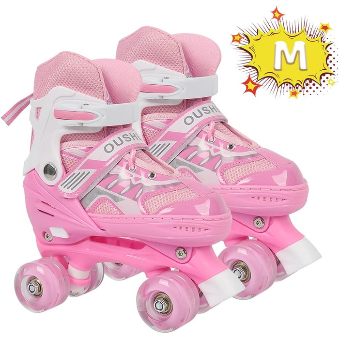 Дитячі ролики Supfine – регульовані, з підсвічуванням, розмір 31-38 (S/M), для дівчаток та хлопчиків, рожеві