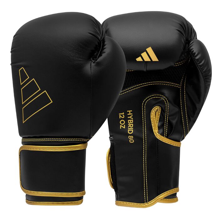 Боксерські рукавички Adidas Hybrid 80 для боксу, кікбоксингу та MMA, унісекс (чорний/золотий, 10 oz)
