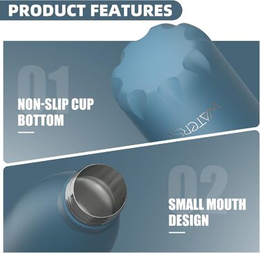 Дитяча термофляга WATERSY з нержавіючої сталі, 500 мл, Smogblau (з квітковим орнаментом)