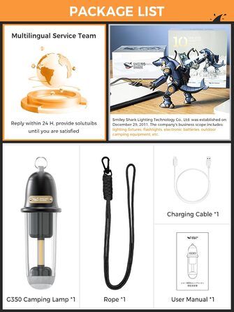 Ліхтар кемпінговий акумуляторний LED Shark з USB, IPX4, 5 кольорів, портативний, для туризму, риболовлі, надзвичайних ситуацій (чорний)