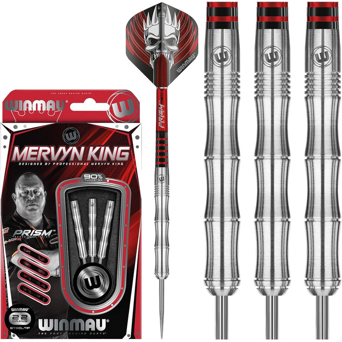 Дартс WINMAU Champions Mervyn King 22г, професійний, вольфрамовий, сталевий наконечник, набір з хвостовиками та оперенням