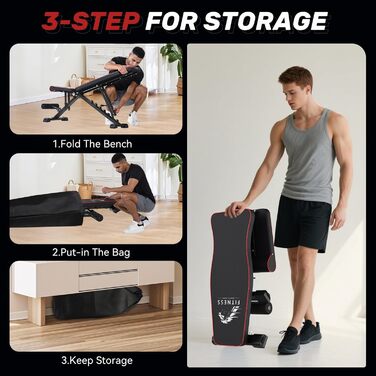 Регульована лавка для тренувань Dskeuzeew з багатофункціональною конструкцією, складається, нахильна спинка з 7 рівнями регулювання та стрічкою, 4 рівні навантаження, 400 кг