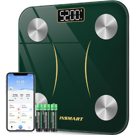 INSMART електронна вага для тіла, аналізатор жиру, Bluetooth, з додатком, вимірювання BMI, м'язової маси, води, BMR, зелена