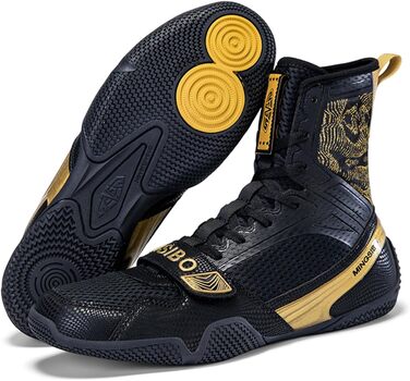 Чоловічі боксерські черевики BLBK для боксу, кікбоксингу, муай-тай, спарингу. Дихаючі боксерські черевики для занять та рингу. Розмір 43 EU, кольори: чорний, золото.