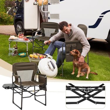 Складний туристичний стул LEADZM з бічним столиком та відділенням для зберігання, 120 кг, 600D Oxford, метал, 62x60x92 см, коричневий