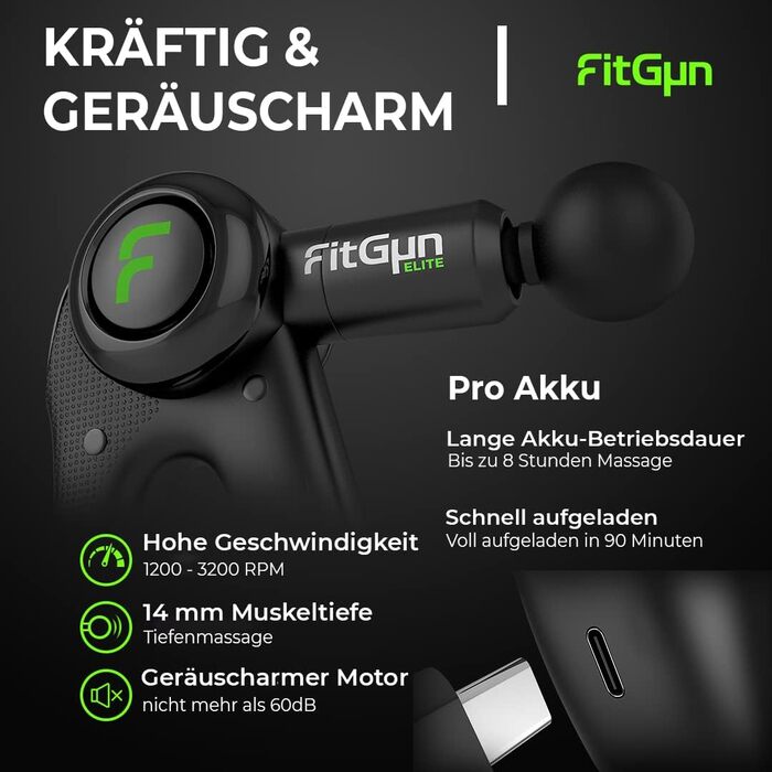 Електричний масажний пістолет FitGun Elite для глибокого масажу м'язів, зняття болю та релаксації після спорту
