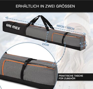 Чохол для лиж GREMEX Skitasche: водонепроникний, міцний, ергономічний, для 1 пари лиж, 160 см, аксесуар для лиж, блакитний + жовтий