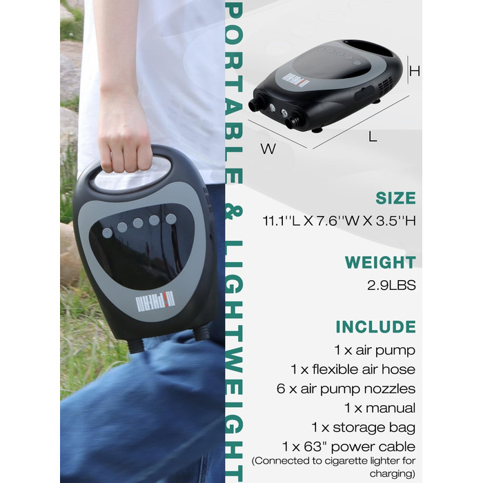 Електричний SUP насос Niphean 20PSI з автоматичним вимкненням, 12V для надування та здування SUP дощових платформ, NPNW003-L