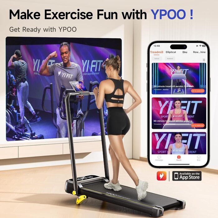 Ленковод YPOO для дому з нахилом, складаний, Walking Pad тихий 2.5HP, біговий тренажер для дому та офісу, максимальне навантаження 140 кг, Walkingpad з ручкою, бігова доріжка, пульт дистанційного керування та додаток