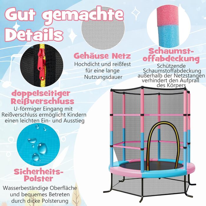 Батут GOPLUS Indoor з сіткою безпеки, дахом, металевим каркасом, стрибучою поверхнею, круглий, для саду, до 135 кг, рожевий, Ø165 x 165 см