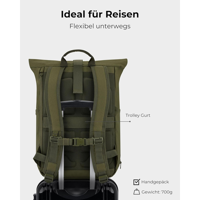 Рюкзак Johnny Urban Allen Medium зелений, роллтоп, водостійкий, 15 л, для ноутбука, унісекс, для університету, велосипеда, бізнесу, екологічний