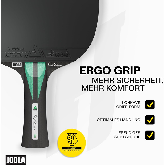 Ракетка для настільного тенісу JOOLA Hugo Calderano Carbon з м'ячами та чохлом, ITTF, чорно-зелена
