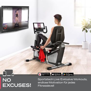 Професійний лежачий ергометр Sportstech ES600 з генератором, німецька якість, додаток з відео та мультиплеєром, підтримка HRC, опційний пульсометр, ергономічне сидіння