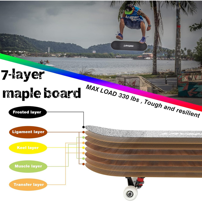 Скейтборд LAYENNE 31x8 дюймів, 7 шарів клену, ABEC-11, для дорослих, дітей, початківців, зелений
