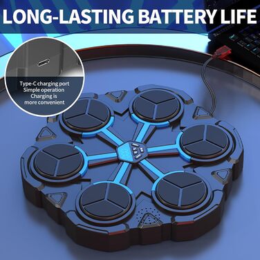 Музична боксерська машина Toyone: розумна, настінна, зі світлодіодами, 3 режими швидкості, підрахунок ударів, для дітей та дорослих, чорно-синя