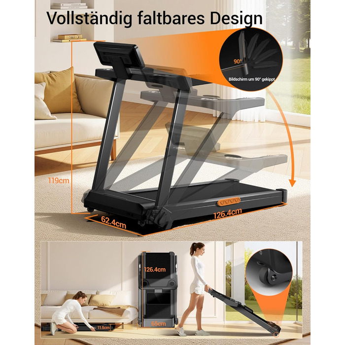 Бігова доріжка для дому LONTEK: складана, з нахилом 16%, швидкість до 14 км/год, мотор 3.5 к.с., пульсометр, LED-дисплей, макс. навантаження 180 кг, чорна