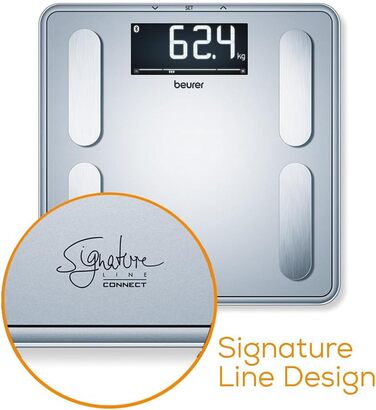Ваги Beurer BF 405 з аналізом складу тіла: точні вимірювання для 8 користувачів, визначення жиру, великий дисплей з підсвіткою, до 200 кг, з підключенням до додатку