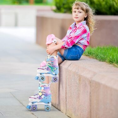 Роликові ковзани NEMONE для дівчаток, розміри 32-36 EU, блакитний/фіолетовий, регульовані, для дому та вулиці