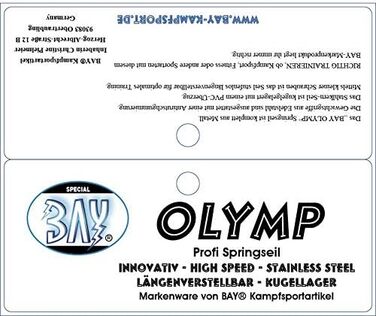 BAY® OLYMP Скакалка для стрибків зі сталі з підшипниками, регульована, 280-320 см. Ідеально для фітнесу, кікбоксингу, муай-тай