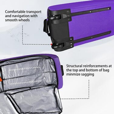 Чохол для сноуборду Goloni з роликами, для подорожей літаком, 600D водонепроникний, розкладний, для 2 пар лиж 190 см, фіолетовий