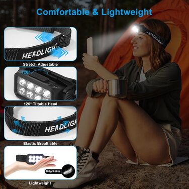LED налобний ліхтар 2 шт. - 2500 люмен, 5 режимів, водонепроникний IPX6, для кемпінгу, бігу, риболовлі, дітей та дорослих