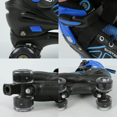 Роликові ковзани XUANYU з підсвічуванням коліс, класичні ролики Quad для дівчаток та хлопчиків, зручні та дихаючі, ролики для початківців, блакитно-чорного кольору, розмір S (27-32)