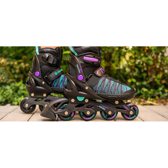 Регульовані ролики RAVEN Cande, Black/Mint/Violet, розмір 38-42, каучукові колеса