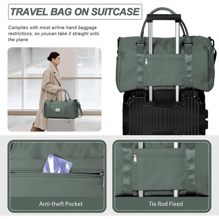 Спортивна сумка HYC00 для жінок та чоловіків: дорожня, для тренувань, з відділенням для мокрого одягу та взуття, армійсько-зелена