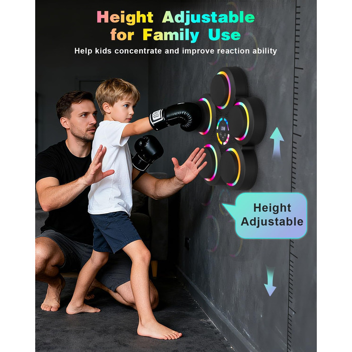 Музична бокс-машина з LED-підсвіткою та Bluetooth, 9 режимів швидкості та лічильник ударів, для дорослих та дітей, 5 ударних подушок