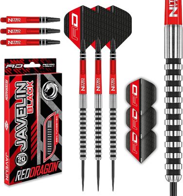 Професійні дротики для дартсу RED DRAGON Javelin Black Series зі сталевими наконечниками, набір із оперенням та шaфтами