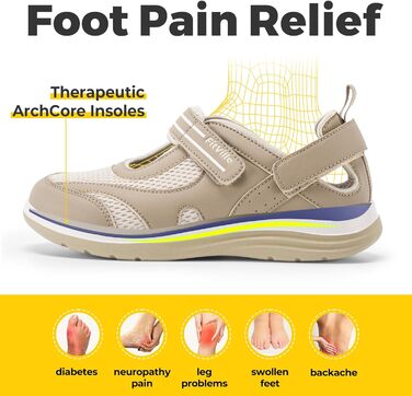 Стріпки FitVille для жінок - широкі сандалії для літа, догляд, Mary Jane з липучкою (36 EU, Хакі)