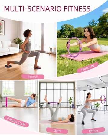 Набір для пілатесу Abahub: кільце 35см, м'яч 25см, 5 еластичних стрічок, шкарпетки для йоги, ковзаючі диски. Для жінок, домашні тренування, сила, гнучкість, стабільність та підтяжка тіла (фіолетовий)