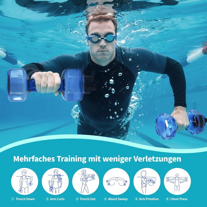 Вага для плавання Fstcrt, PE-вага для басейну, обладнання для аквааеробіки з неслизькою ручкою, для плавання, фітнесу у воді, акватерапії, блакитна