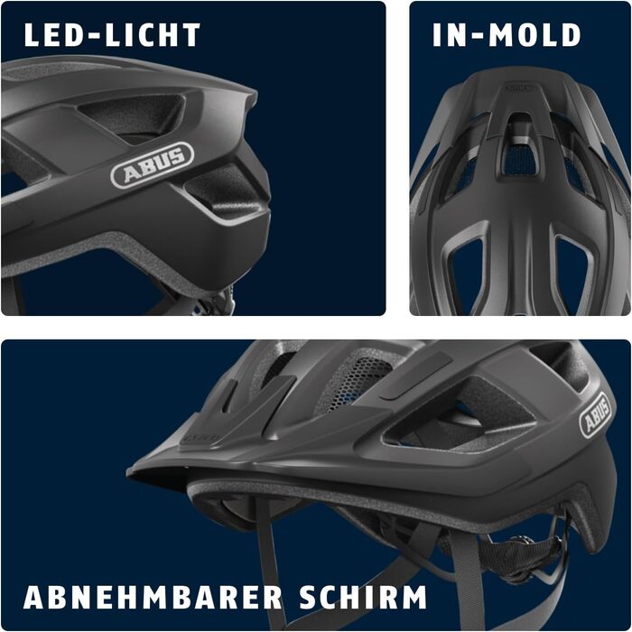 ABUS Aduro 3.0 LED: Шолом для велосипеда, сірий (Titan), 58-62 см - для міста та спортивних поїздок, з LED-ліхтарем
