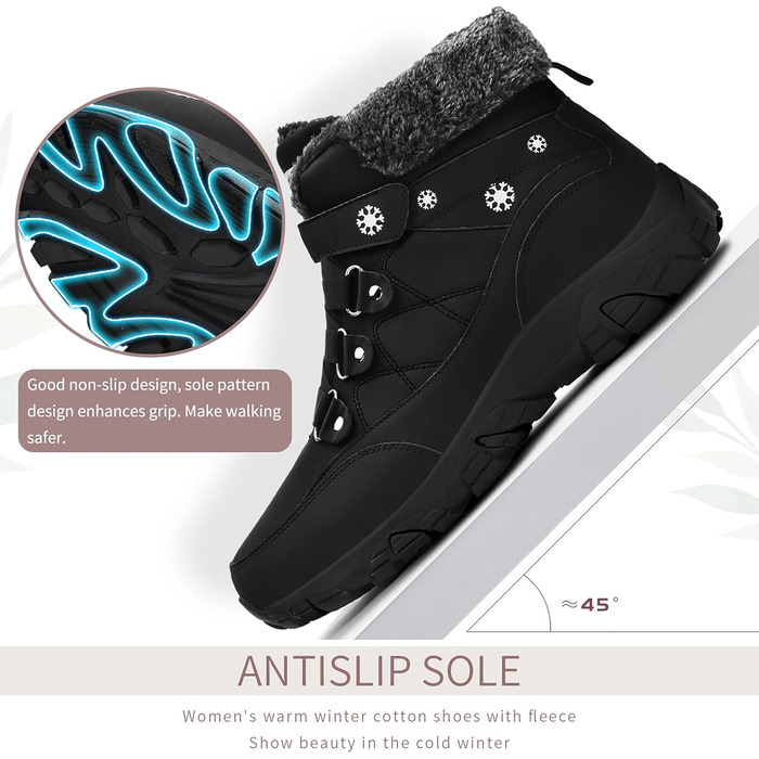 Черевики зимові жіночі ASHION, теплий підклад, водонепроникні, для хайкінгу та трекінгу, чорно-білі (41 EU, A сірий чорний)