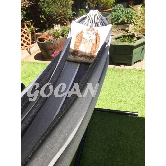Гаммак GOCAN XXL для 2 осіб, 220x150 см, 330 см, 300 кг, бавовна, для відпочинку на вулиці та в приміщенні, сірий смугастий гамак