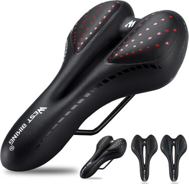 Комфортний велосипедний сідло LuTuo для чоловіків та жінок, м'яке гелеве сідло, ергономічне, спортивне, для туризму, з підкладкою для гірського велосипеда, шосе, BMX, Dirt, MTB, City, E-bike (червоний)